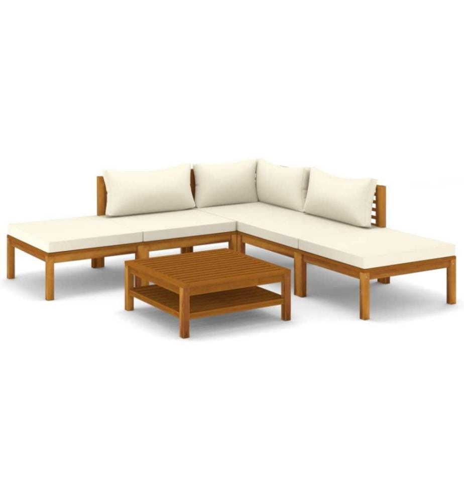 Salon de jardin 6 pcs avec coussin crème Bois d'acacia solide