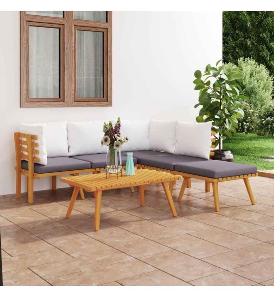 Salon de jardin 6 pcs avec coussins Bois d'acacia solide