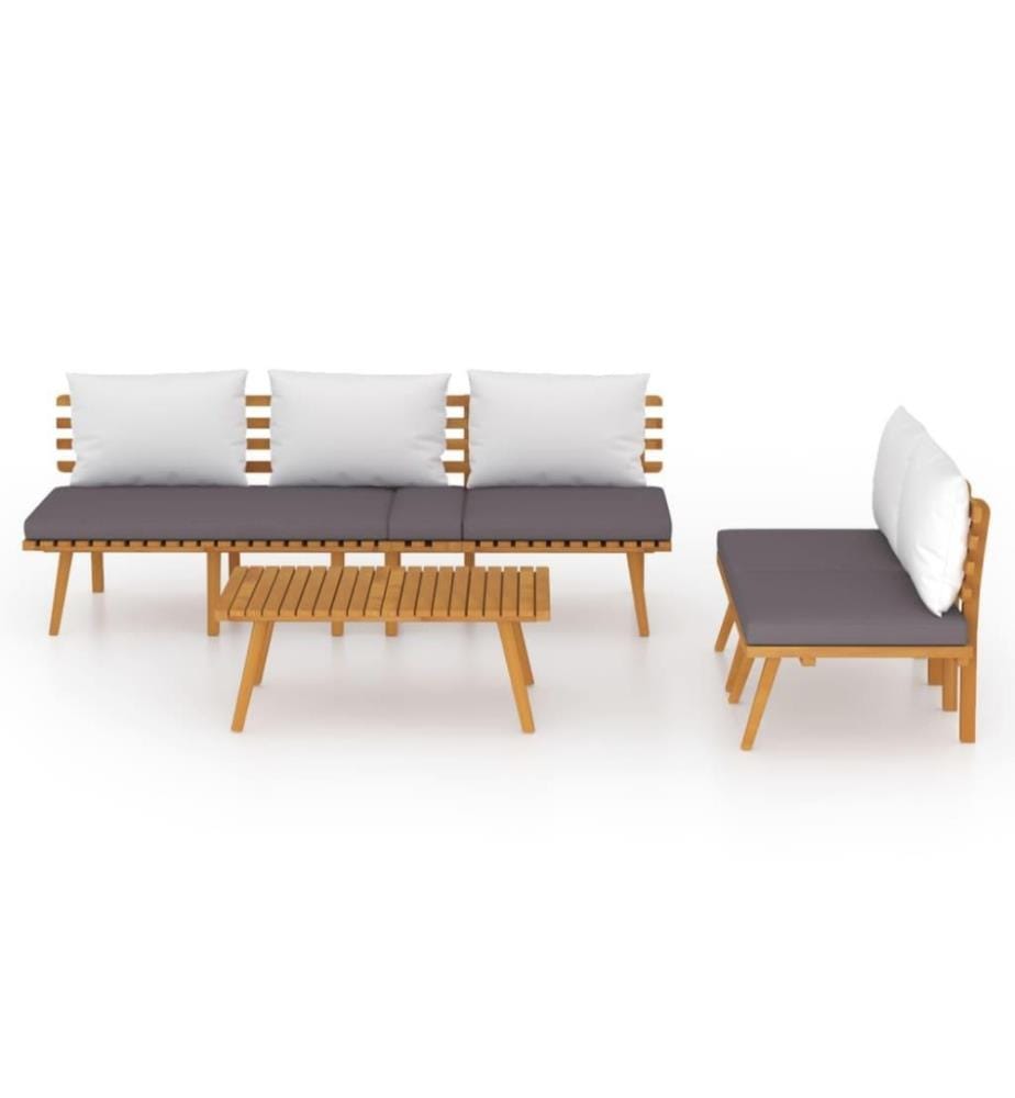 Salon de jardin 4 pcs avec coussins Bois d'acacia solide