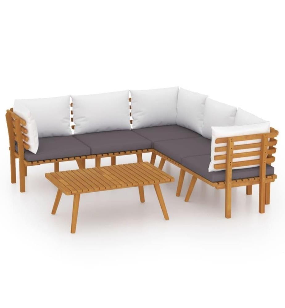 Salon de jardin 6 pcs avec coussins Bois d'acacia solide