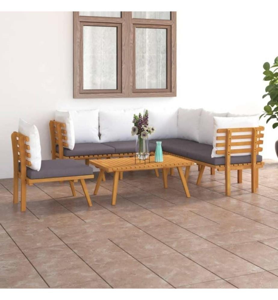7-tlg. Garten-Lounge-Set mit Kissen Massivholz Akazie