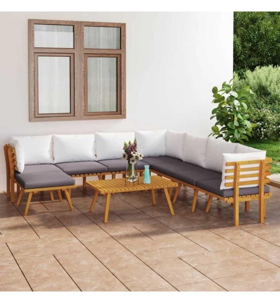 Salon de jardin 9 pcs avec coussins Bois d'acacia solide