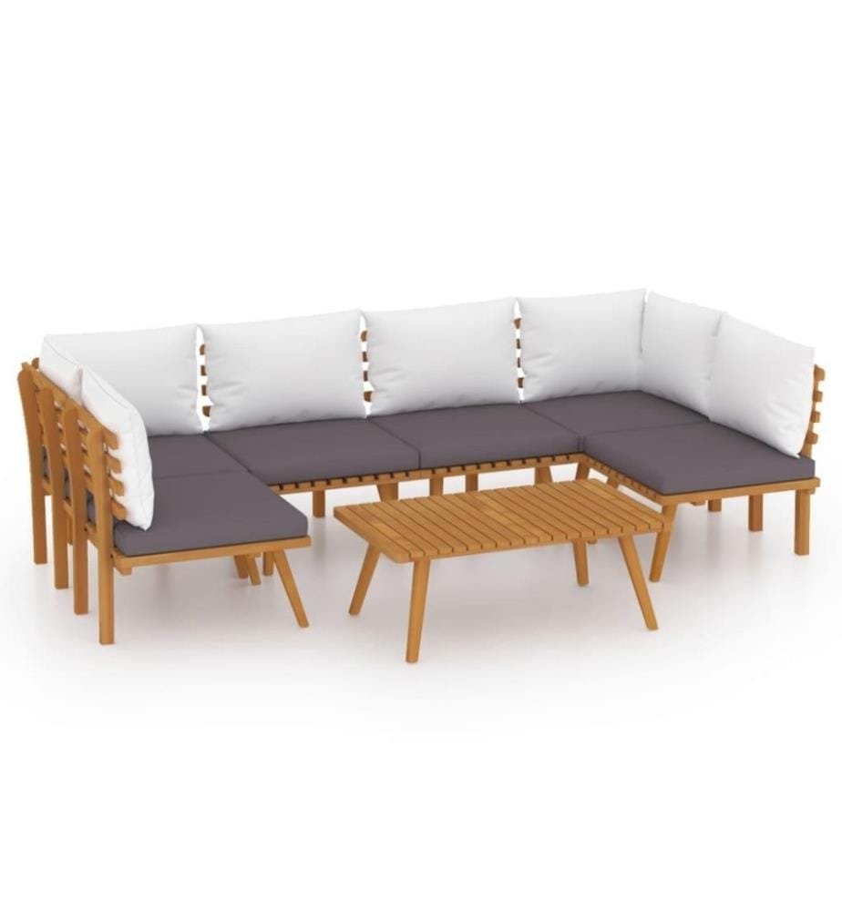 Salon de jardin 7 pcs avec coussins Bois d'acacia solide