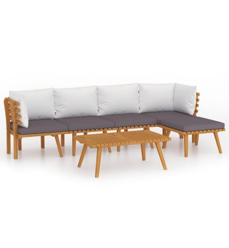 Salon de jardin 6 pcs avec coussins Bois d'acacia solide