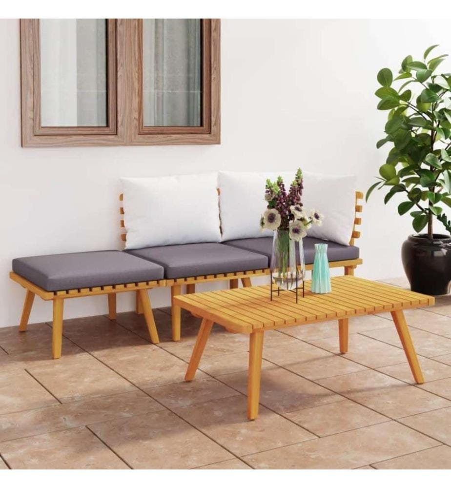 Salon de jardin 4 pcs avec coussins Bois d'acacia solide