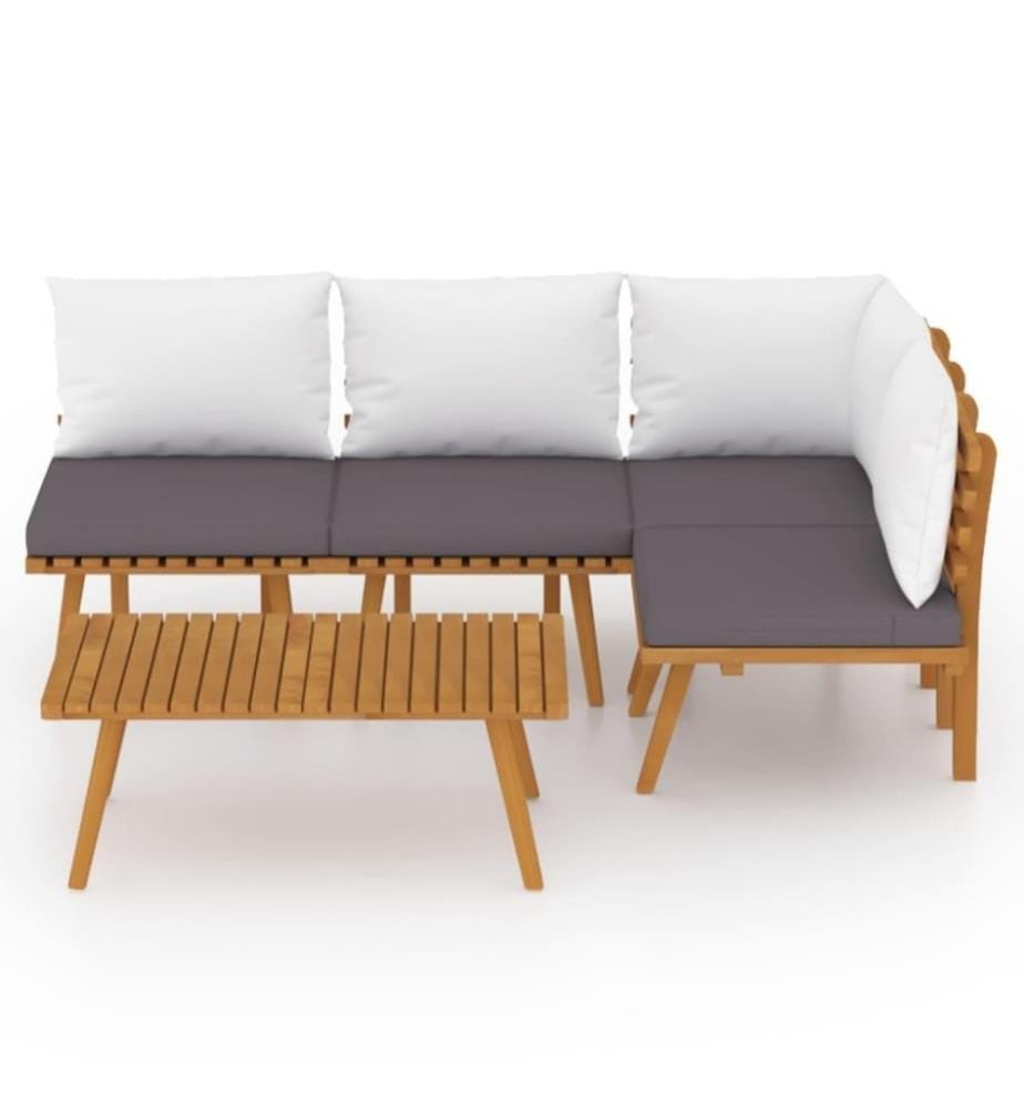 Salon de jardin 5 pcs avec coussins Bois d'acacia solide