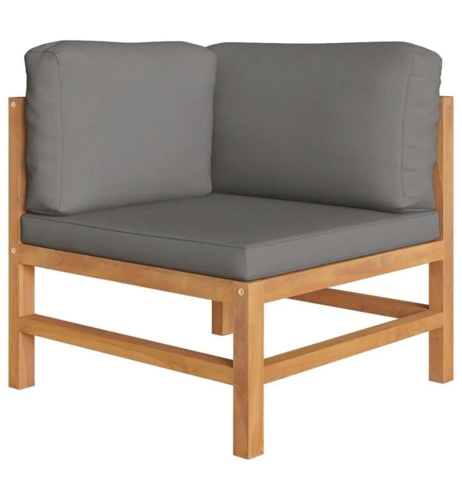 6-tlg. Garten-Lounge-Set mit Grauen Kissen Massivholz Teak