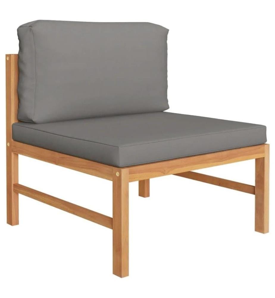 Salon de jardin 9 pcs avec coussins gris Bois de teck solide