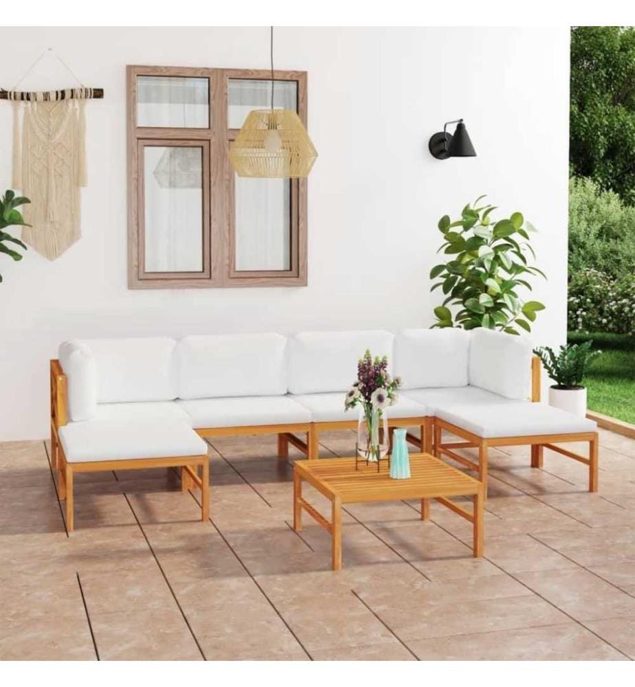 7-tlg. Garten-Lounge-Set mit Creme Kissen Massivholz Teak