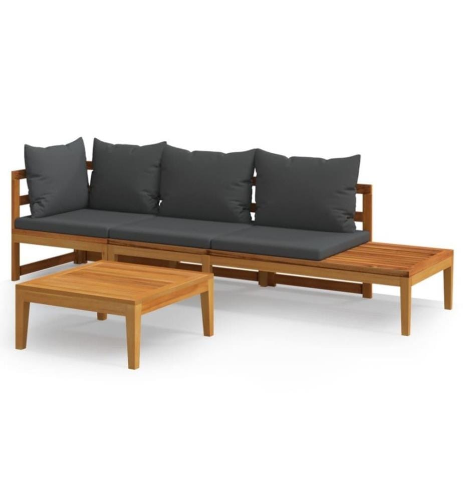 Salon de jardin 3 pcs avec coussins gris foncé Bois d'acacia