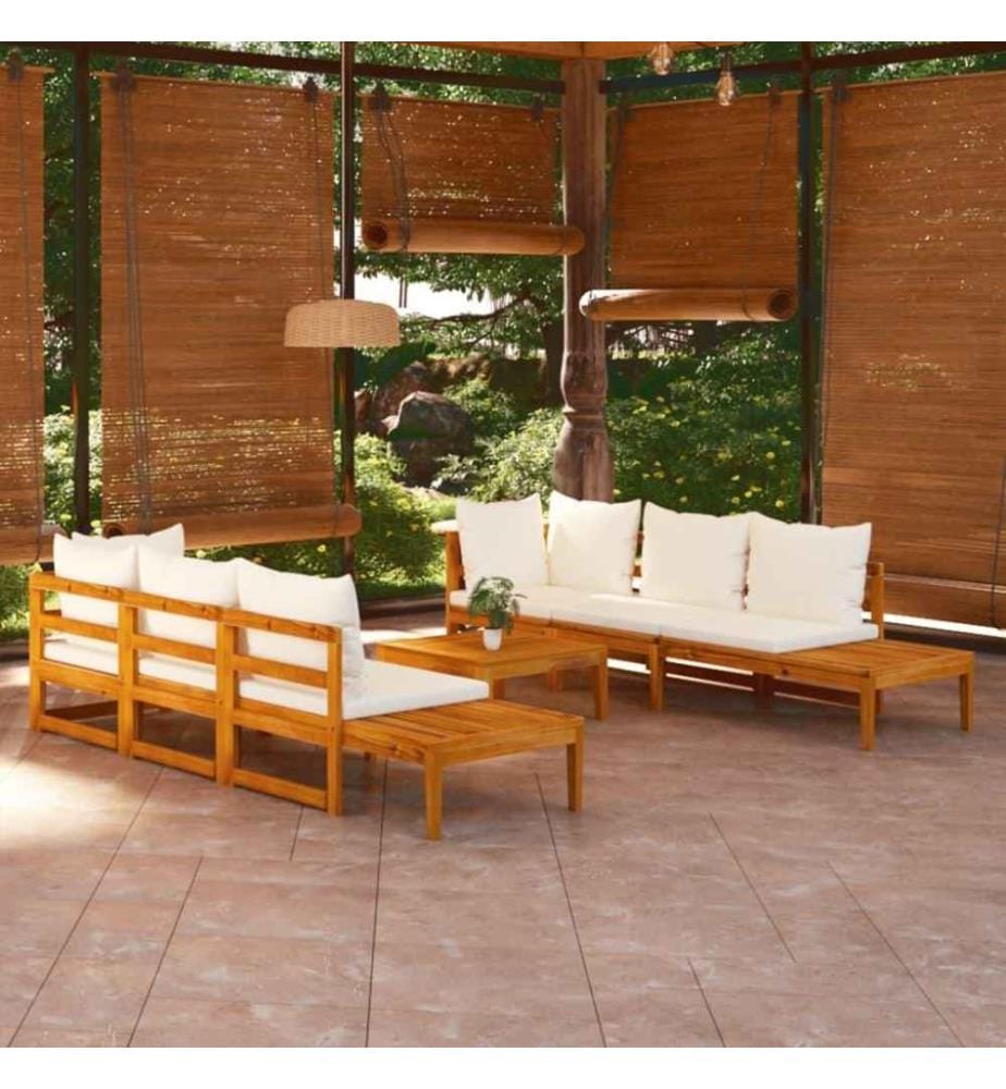 Salon de jardin 5 pcs avec coussins blanc crème Bois d'acacia