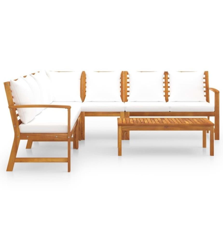 Salon de jardin 6 pcs avec coussin Crème Bois d'acacia solide