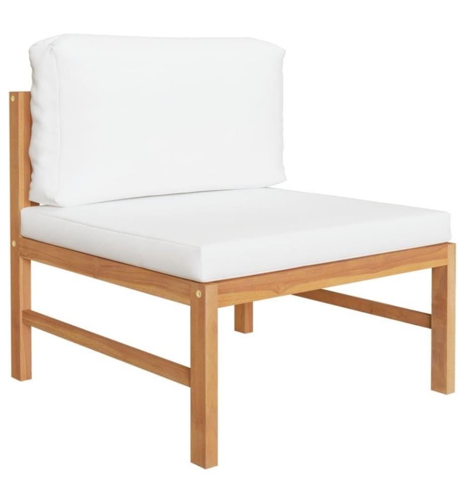 Salon de jardin 5 pcs avec coussins crème Bois de teck solide