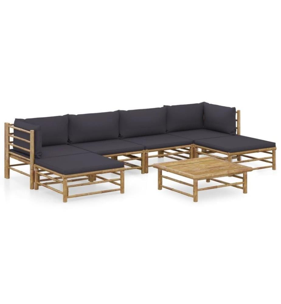 7-tlg. Garten-Lounge-Set mit Dunkelgrauen Kissen Bambus