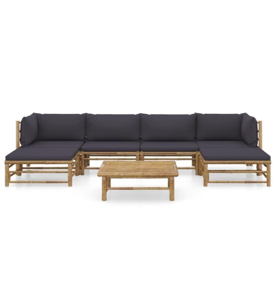 7-tlg. Garten-Lounge-Set mit Dunkelgrauen Kissen Bambus