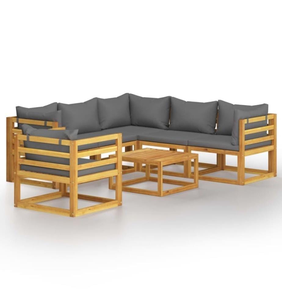 Salon de jardin 7 pcs avec coussin Bois d'acacia solide