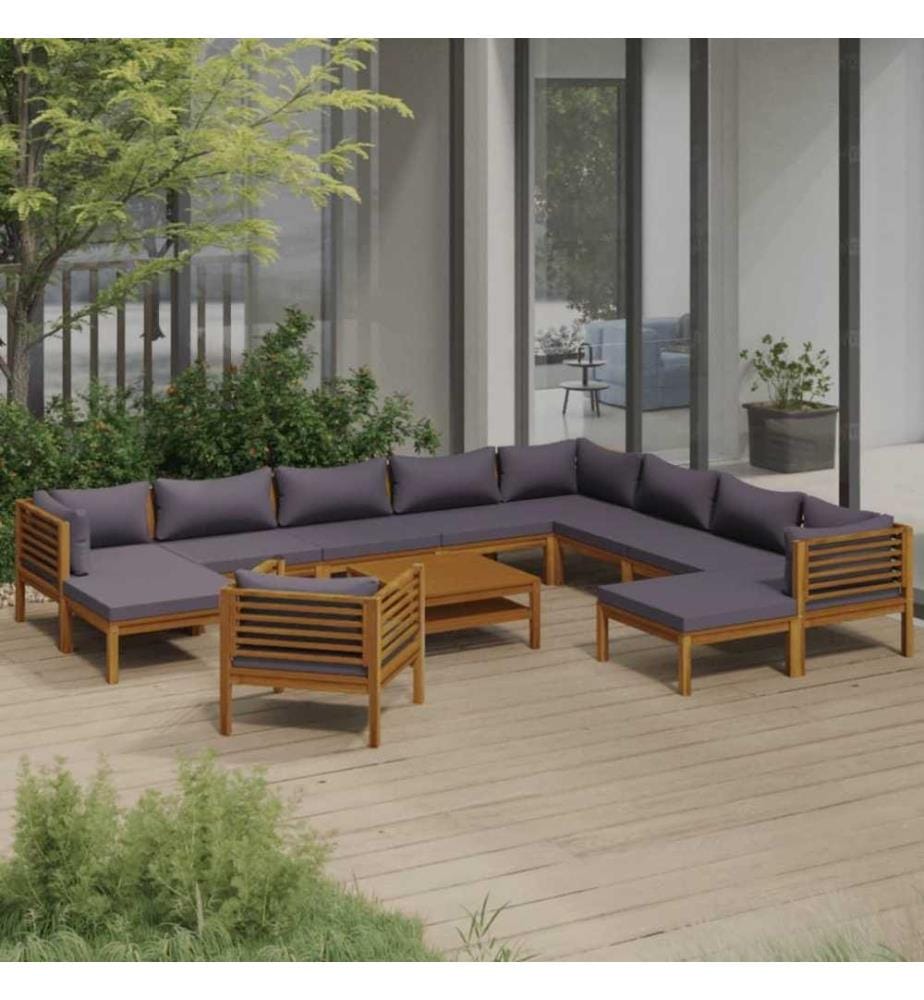 12-tlg. Garten-Lounge-Set mit Auflage Massivholz Akazie