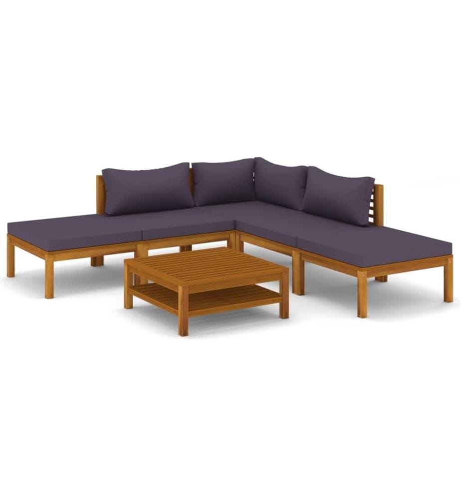 Salon de jardin 6 pcs avec coussin Bois d'acacia solide