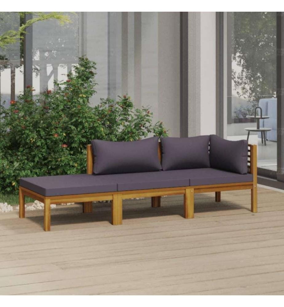 Salon de jardin 3 pcs avec coussin Bois d'acacia solide