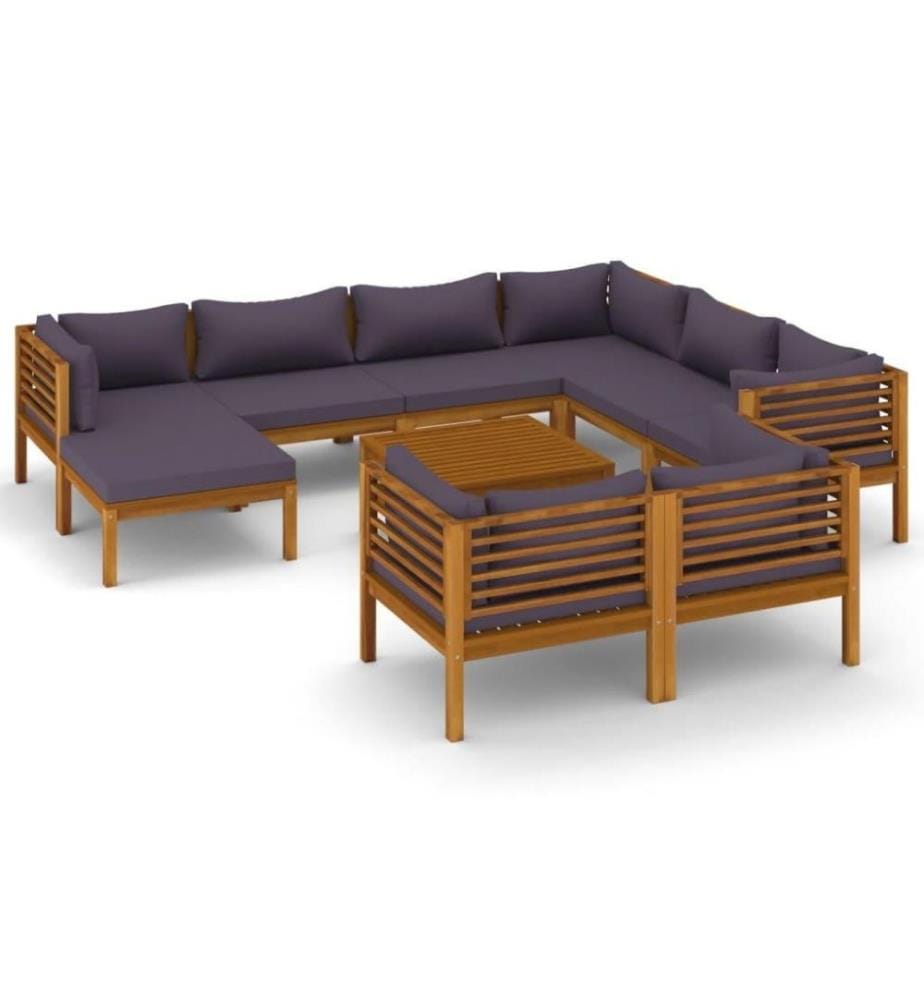 Salon de jardin 10 pcs avec coussin Bois d'acacia solide