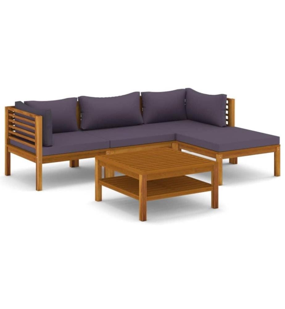 Salon de jardin 5 pcs avec coussin Bois d'acacia solide