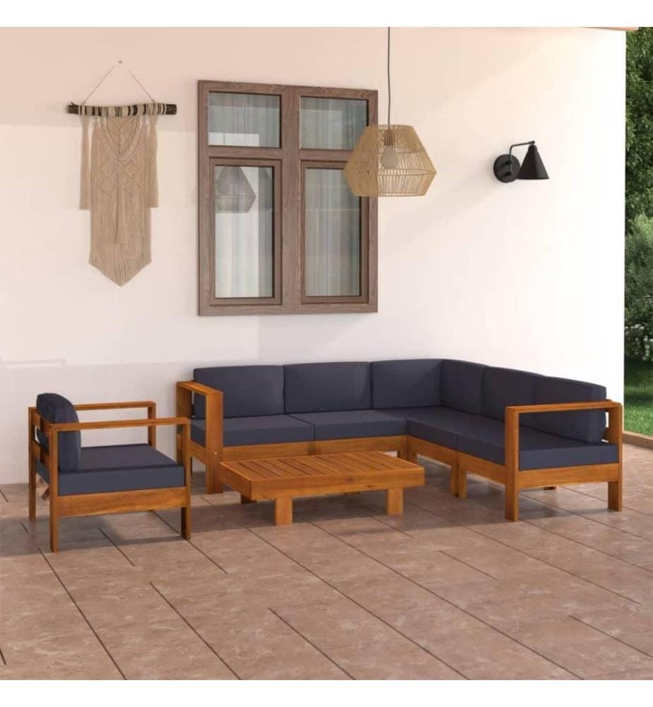 7-tlg. Garten-Lounge-Set mit Dunkelgrauen Auflagen Akazienholz