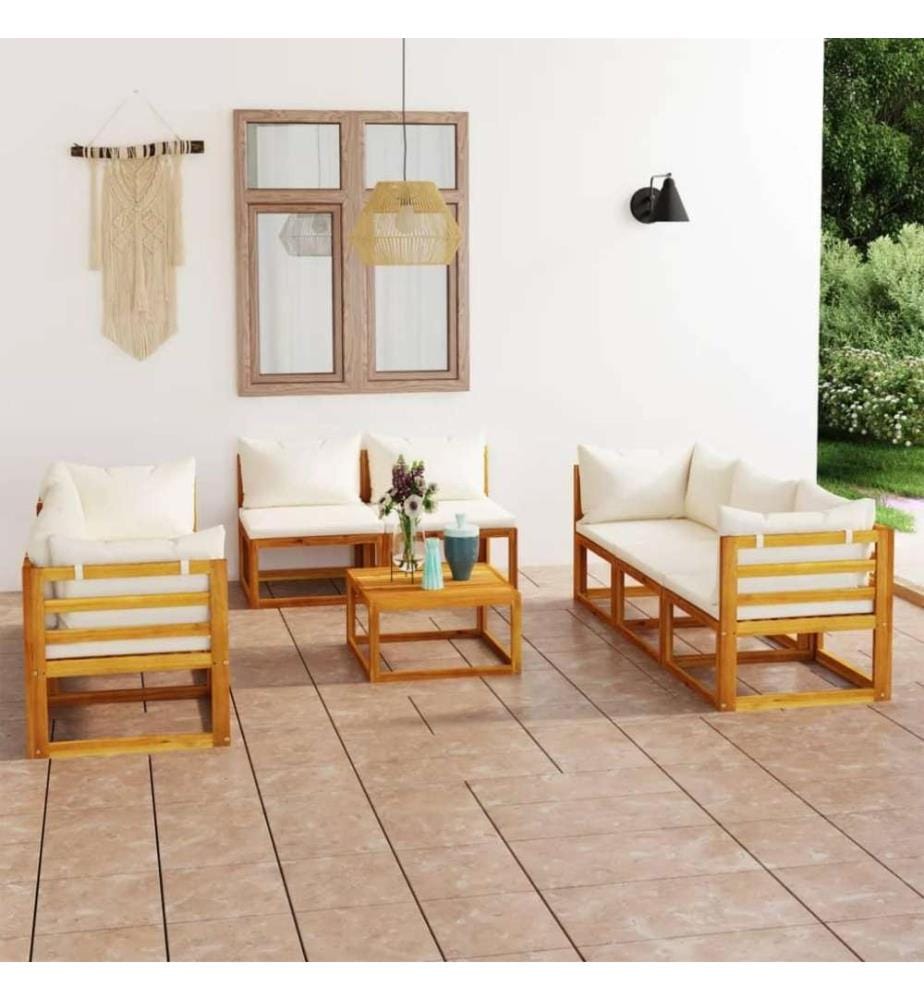 Salon de jardin 9 pcs avec coussin Crème Bois d'acacia solide