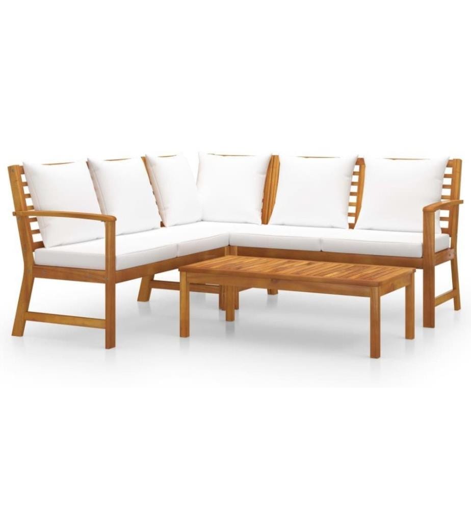 Salon de jardin 4 pcs avec coussin Crème Bois d'acacia solide