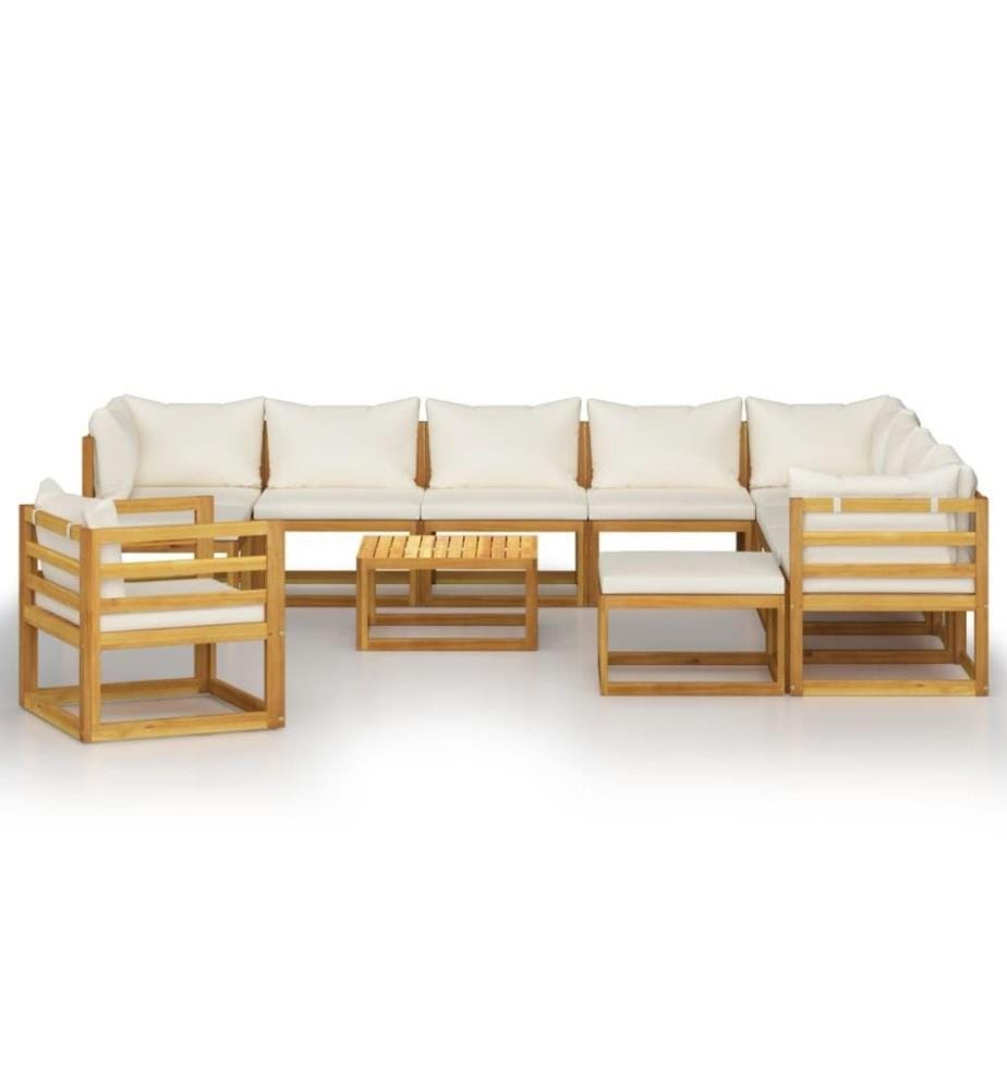 Salon de jardin 12 pcs avec coussin Crème Bois d'acacia solide