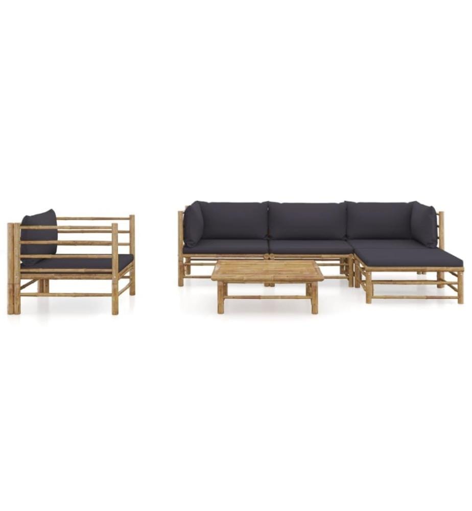 6-tlg. Garten-Lounge-Set mit Dunkelgrauen Kissen Bambus
