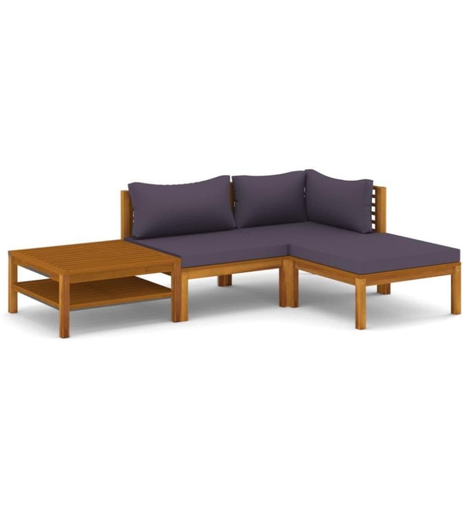Salon de jardin 4 pcs avec coussin Bois d'acacia solide