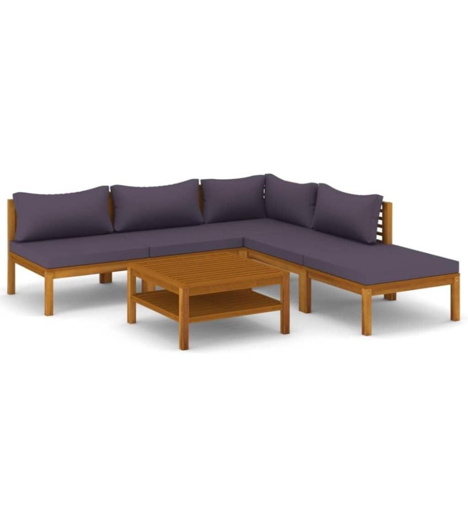Salon de jardin 6 pcs avec coussin Bois d'acacia solide