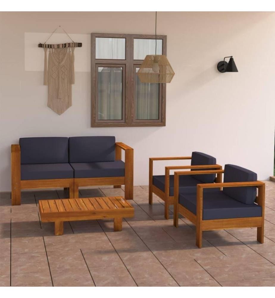 4-tlg. Garten-Lounge-Set Dunkelgraue Auflagen Massivholz Akazie