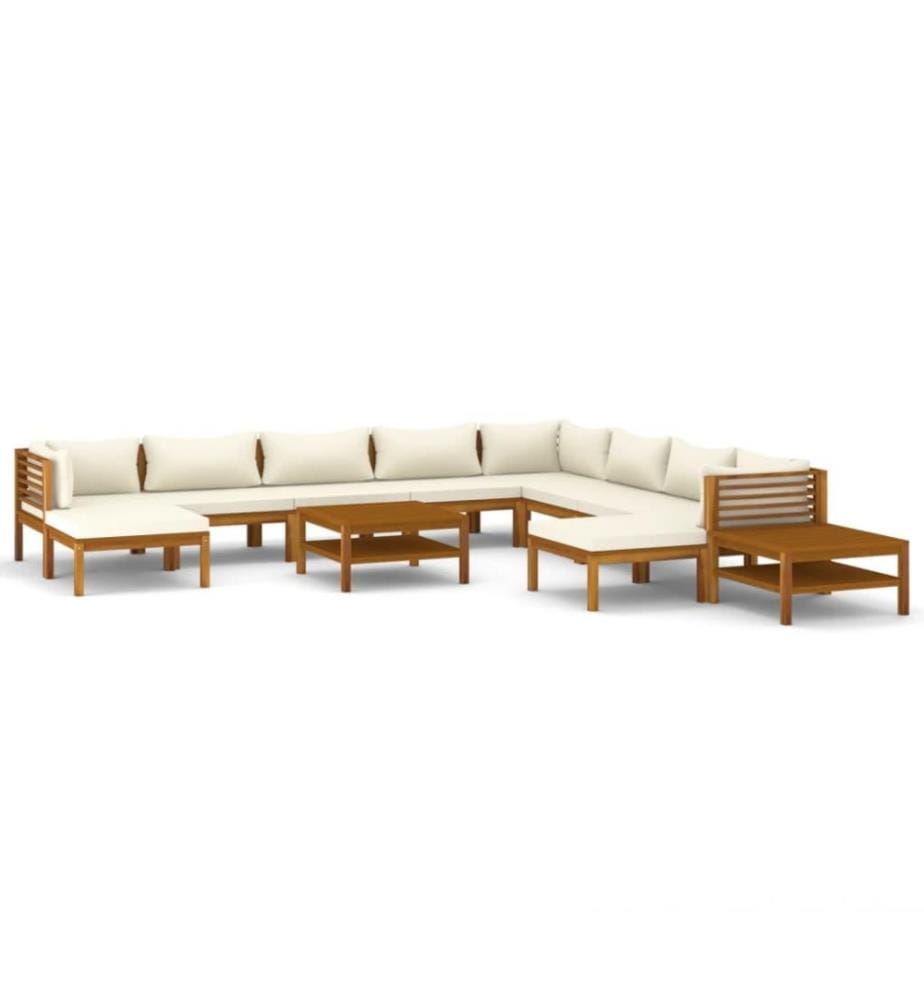 Salon de jardin 12 pcs avec coussin crème Bois d'acacia solide