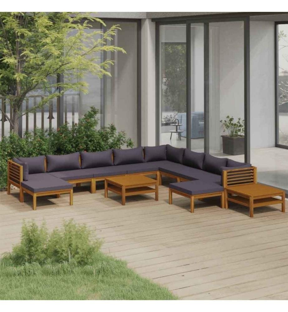 12-tlg. Garten-Lounge-Set mit Auflage Massivholz Akazie