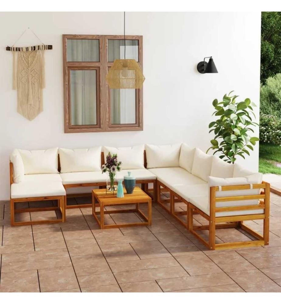 9-tlg. Garten-Lounge-Set mit Auflagen Creme Massivholz Akazie