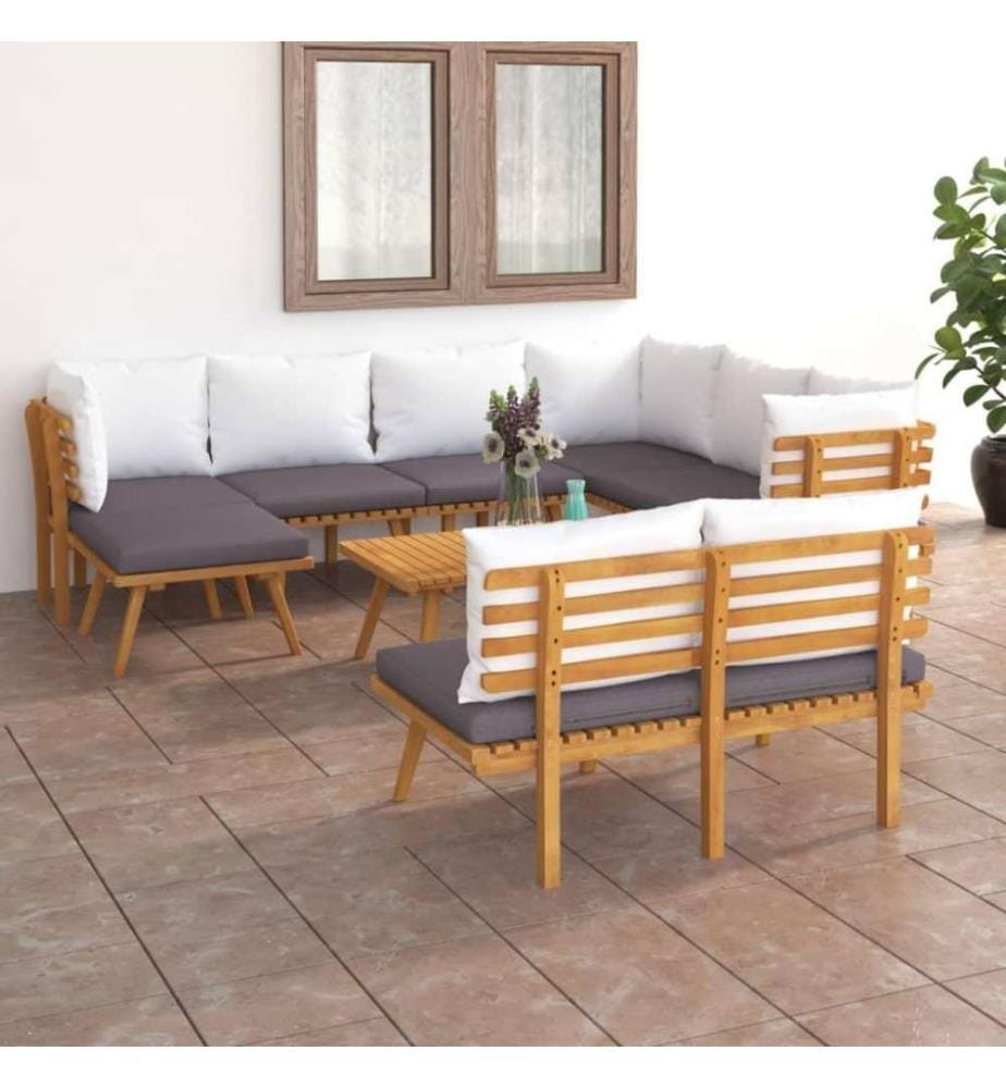 9-tlg. Garten-Lounge-Set mit Kissen Massivholz Akazie