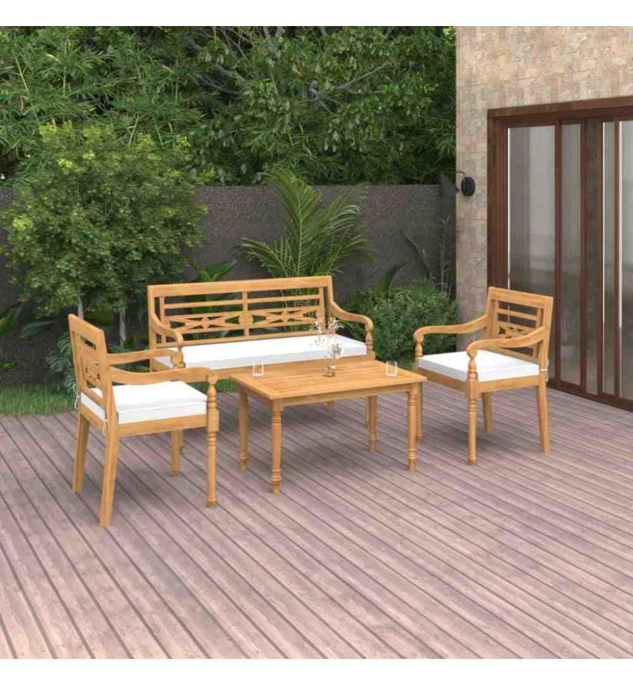 Salon de jardin 4 pcs avec coussins Bois de teck solide
