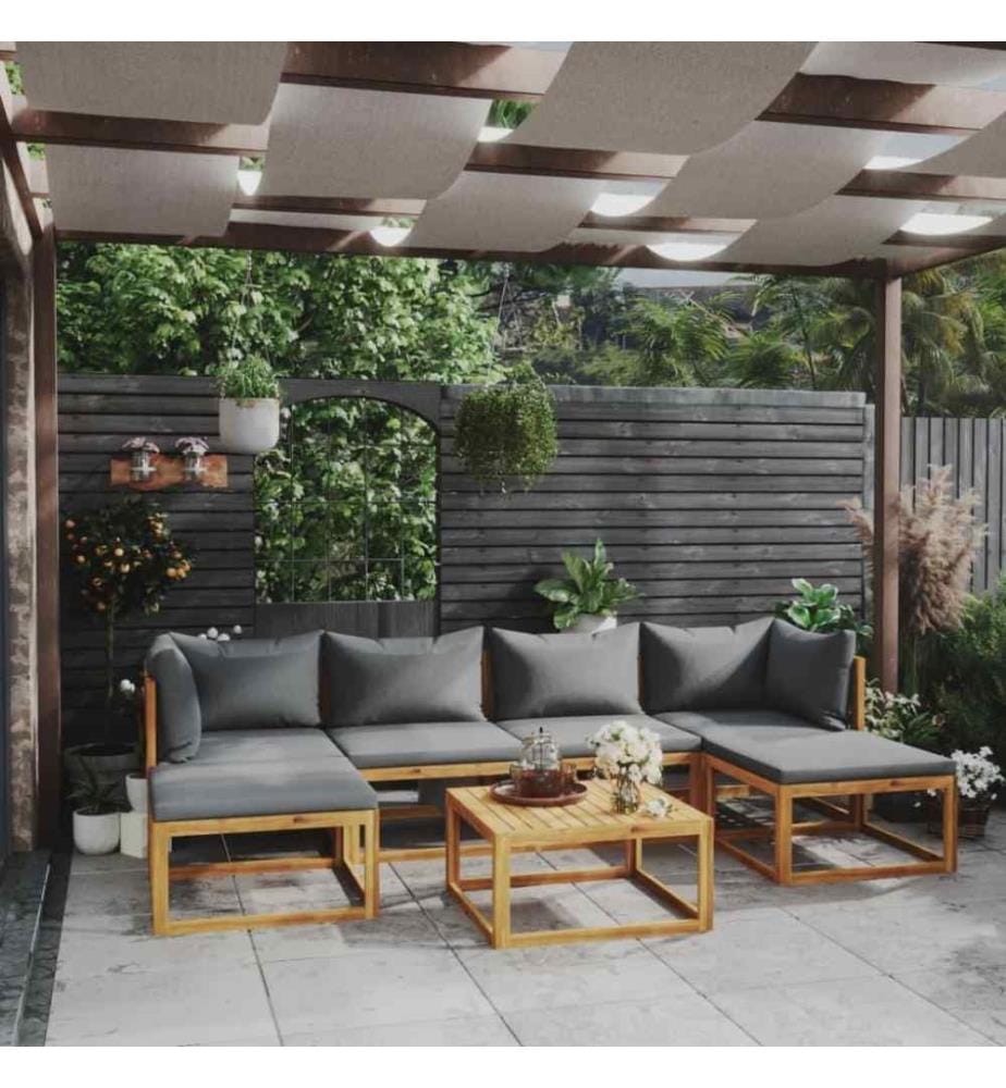 Salon de jardin 7 pcs avec coussin Bois d'acacia solide
