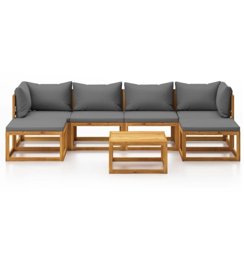 Salon de jardin 7 pcs avec coussin Bois d'acacia solide