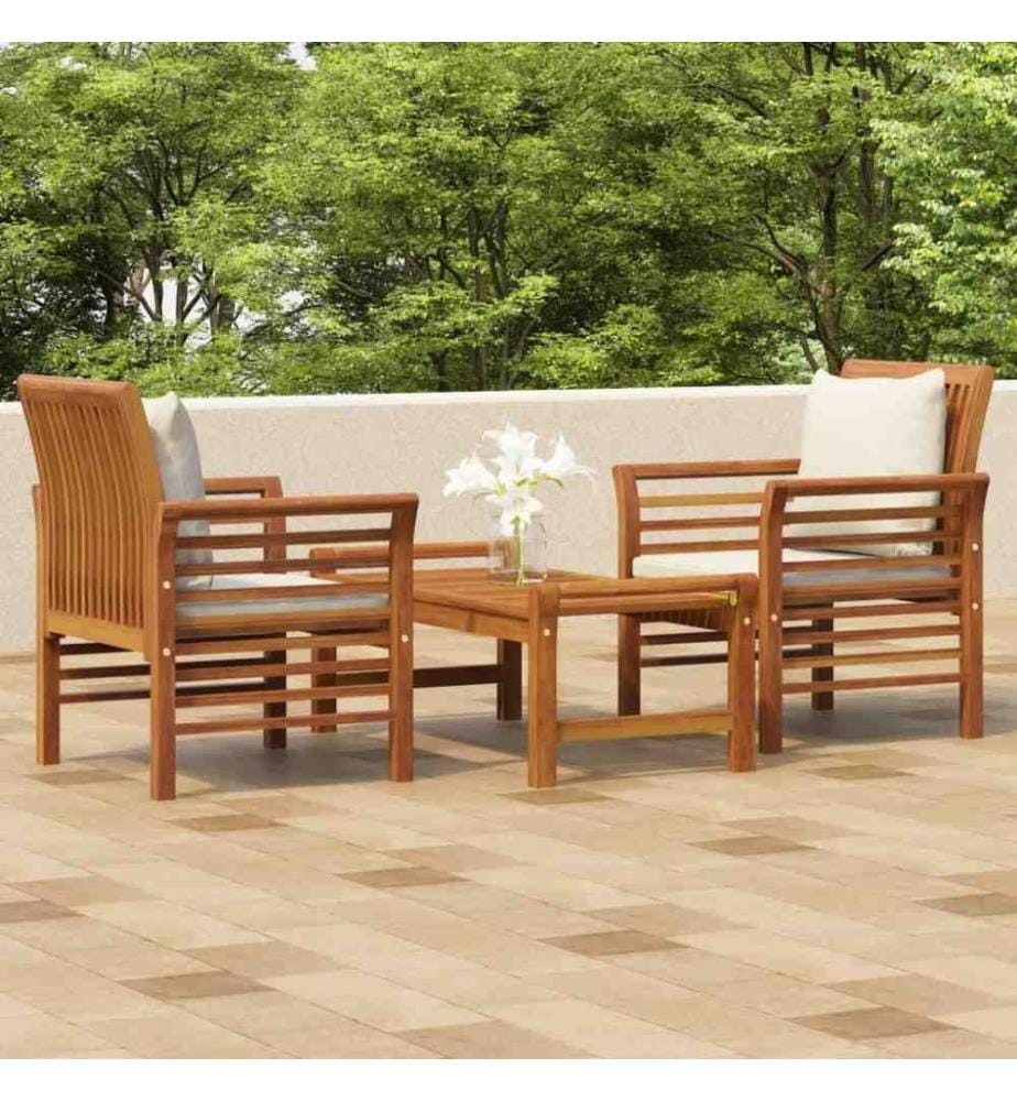 3-tlg. Garten-Lounge-Set mit Kissen Massivholz Akazie