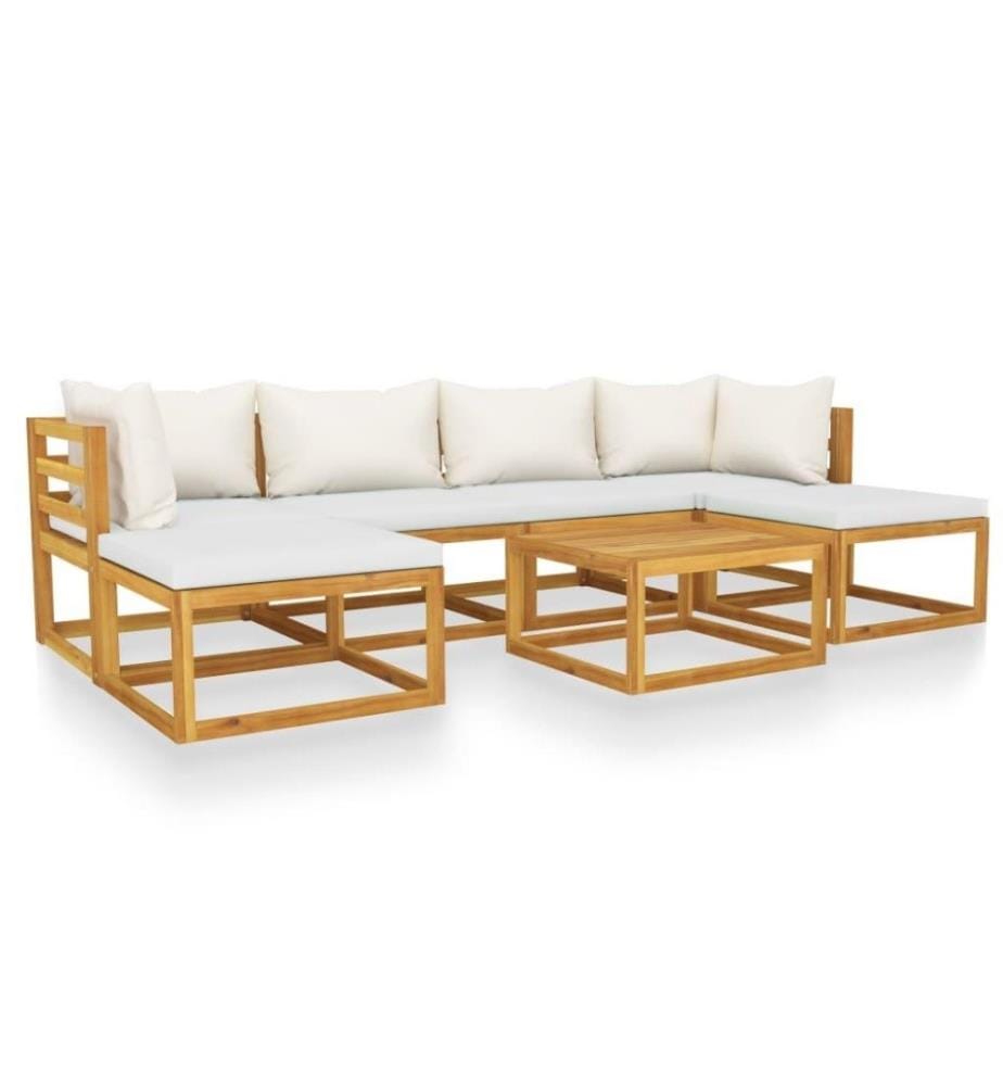 Salon de jardin 7 pcs avec coussin Crème Bois d'acacia solide