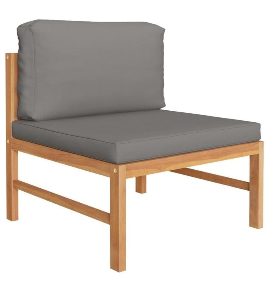Salon de jardin 5 pcs avec coussins gris Bois de teck solide
