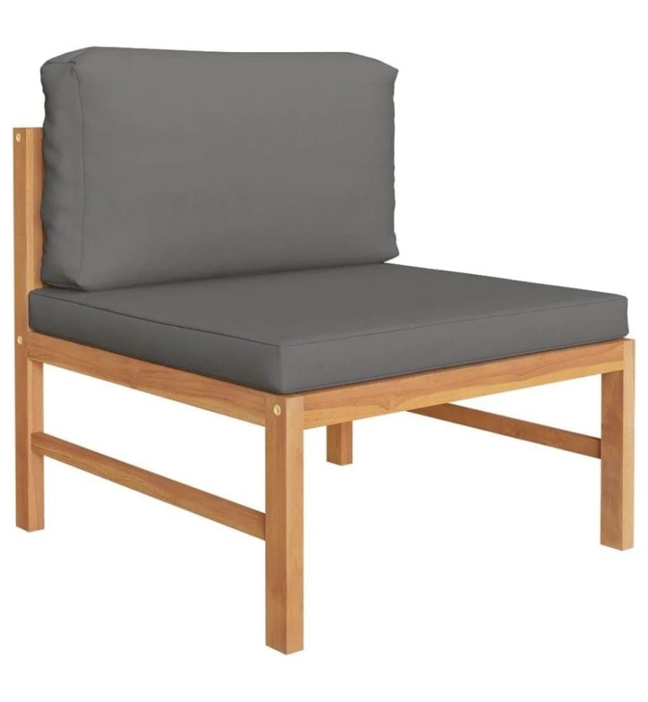 Salon de jardin 4 pcs avec coussins gris Bois de teck solide