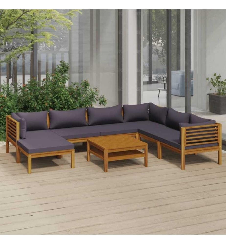 8-tlg. Garten-Lounge-Set mit Auflage Massivholz Akazie