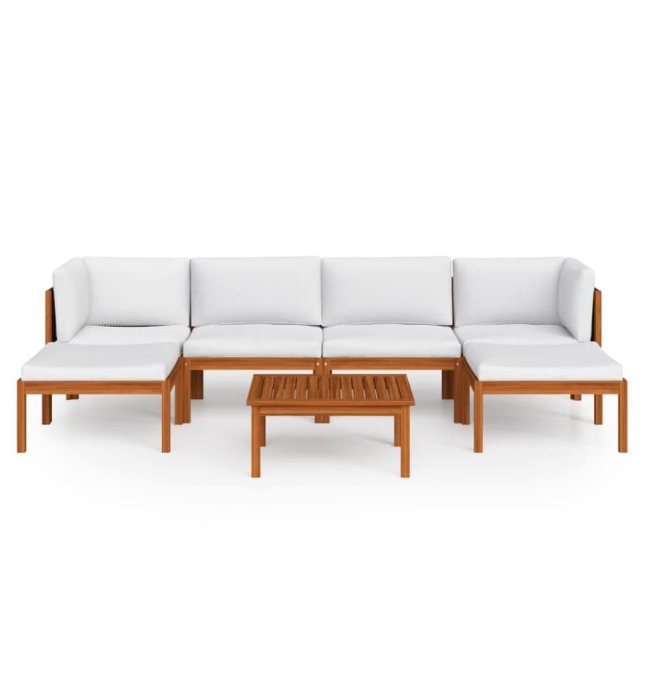 Salon de jardin 7 pcs avec coussins Crème Bois d'acacia solide