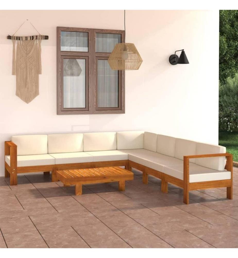 Salon de jardin 8 pcs avec coussins blanc crème Bois d'acacia