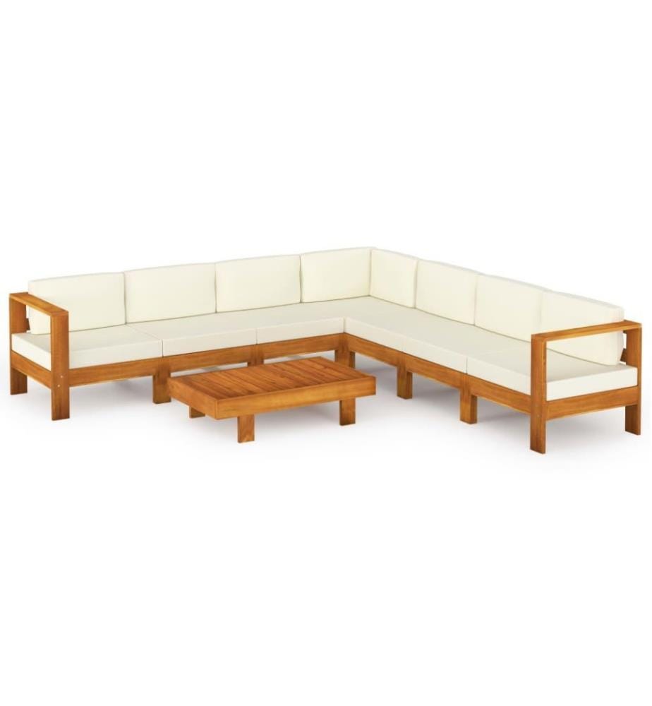 Salon de jardin 8 pcs avec coussins blanc crème Bois d'acacia