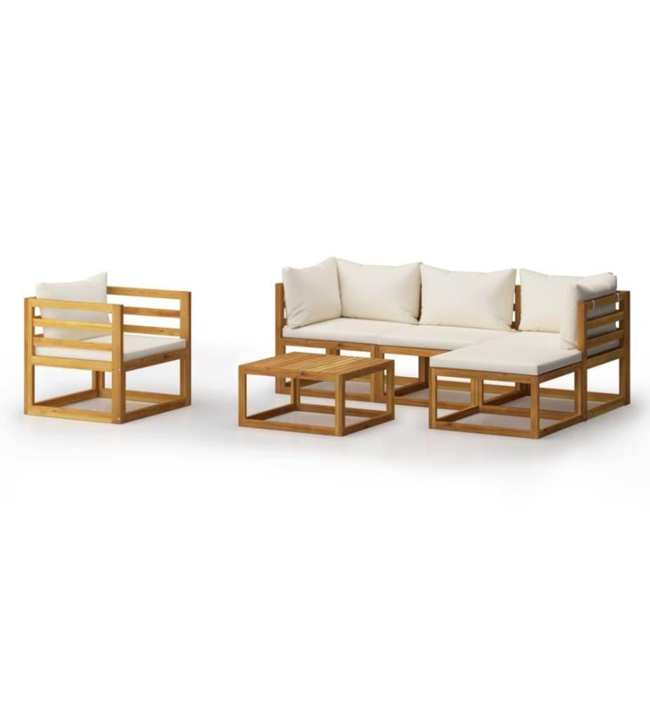 Salon de jardin 6 pcs avec coussin Crème Bois d'acacia solide