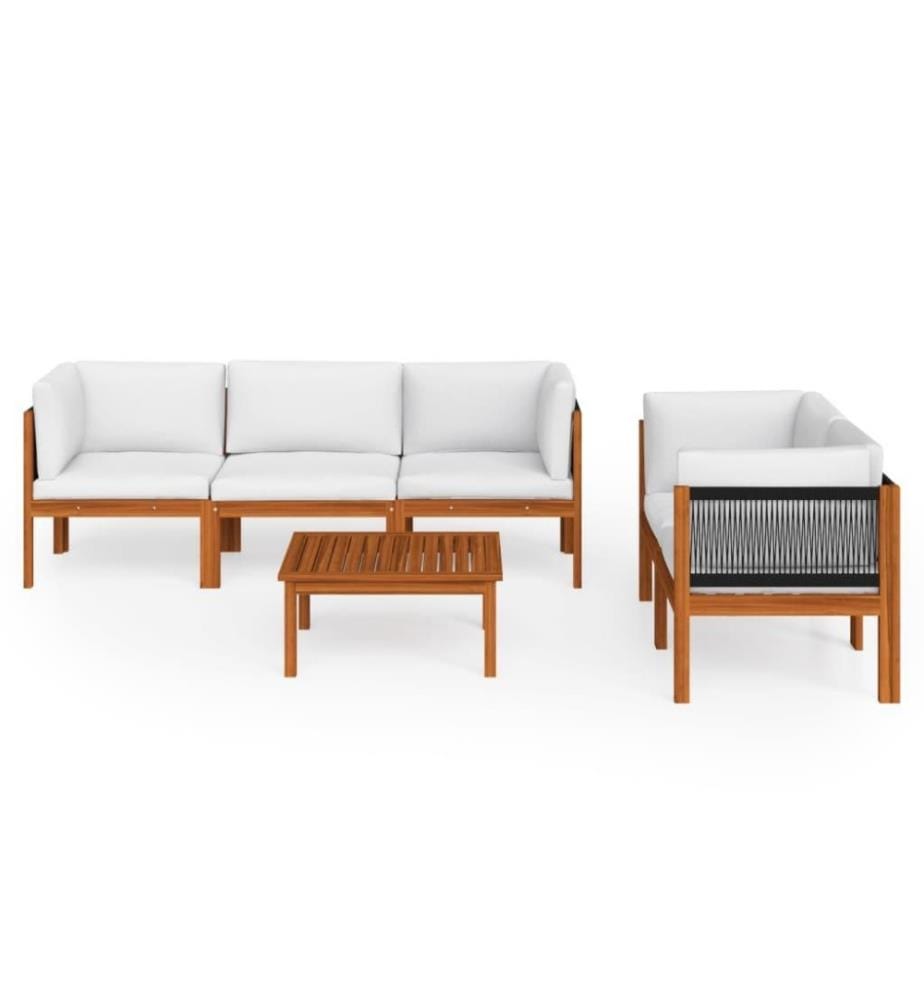 Salon de jardin 6 pcs avec coussins Crème Bois d'acacia solide
